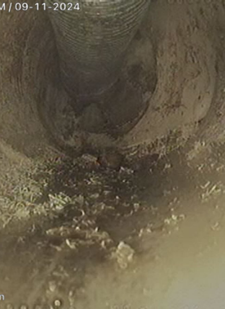 CCTV footage of damaged sewer pipe after robot and vacuum cleaning